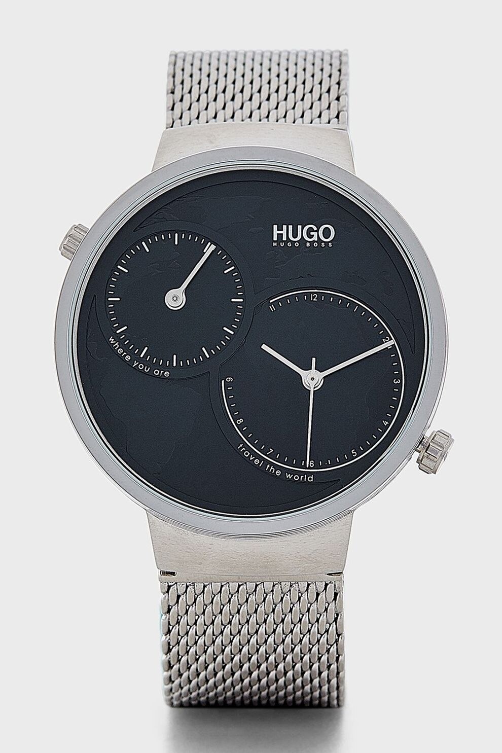 HUGO, Ceas din otel inoxidabil cu bratara cu model plasa, Argintiu