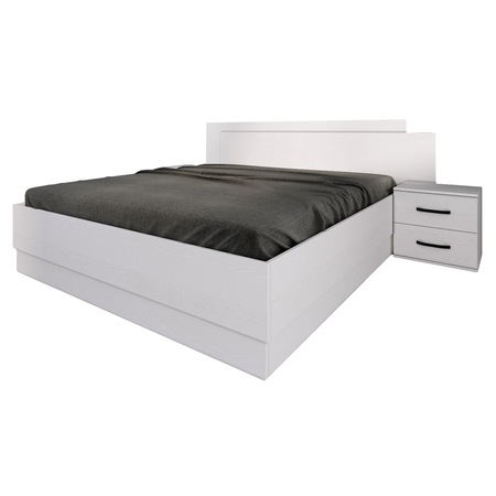 Pat Irim Glaze, 208x164x95 cm, Saltea potrivita 160x200 cm, 2 Noptiere 45x45,5x40,5 cm, Alb Stilizat