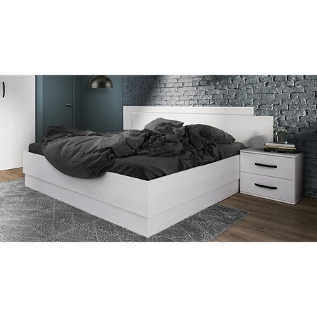 Pat Irim Glaze, 208x164x95 cm, Saltea potrivita 160x200 cm, 2 Noptiere 45x45,5x40,5 cm, Alb Stilizat