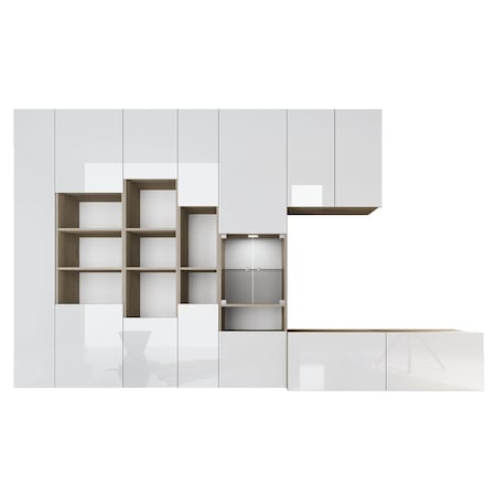 Living Irim Nest, 340x48,5x206 cm, front MDF, LED, Alb/Sonoma