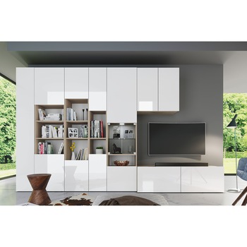 Living Irim Nest, 340x48,5x206 cm, front MDF, LED, Alb/Sonoma Living Irim Nest, 340x48,5x206 cm, front MDF, LED, Alb/Sonoma