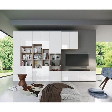 Living Irim Nest, 340x48,5x206 cm, front MDF, LED, Alb/Sonoma