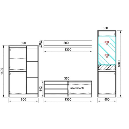Living Irim Martin, 260x35,5x181, modular, LED, Sonoma/Alb neted