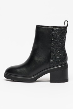 CALVIN KLEIN, Botine cu insertie matlasata cu logo, Negru CALVIN KLEIN, Botine cu insertie matlasata cu logo, Negru