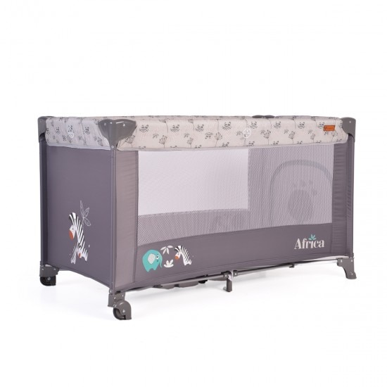 Patut cu stelute/Loc de joaca Africa, Ferestre mari cu plasa, Usor de transportat, Gri