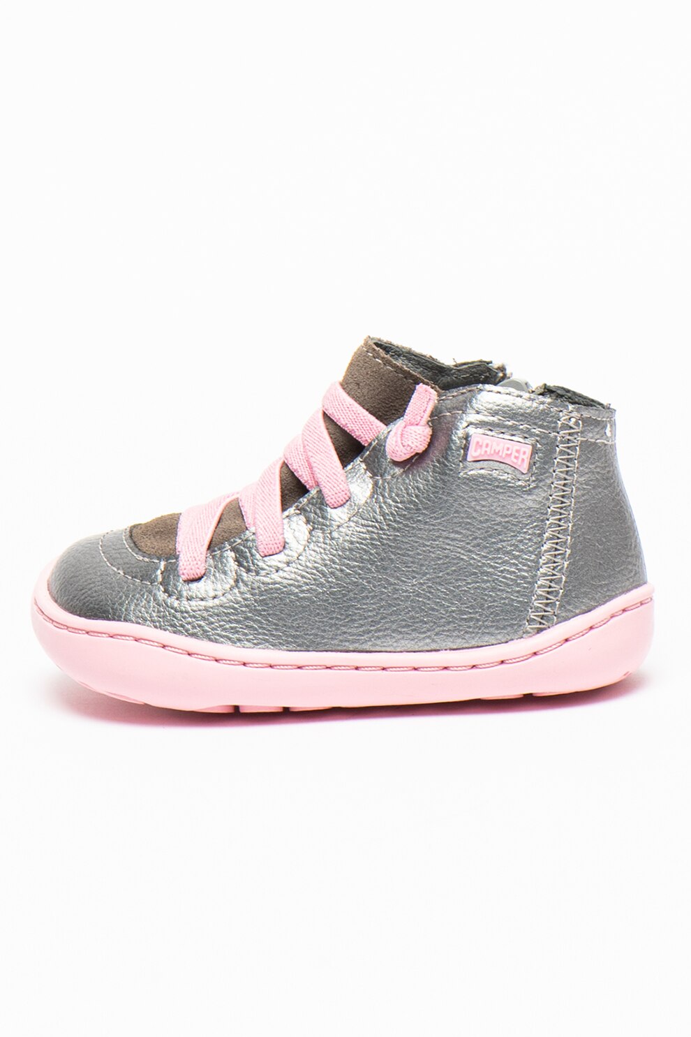 Camper, Ghete de piele cu aspect metalic Peu Cami, Argintiu inchis/Roz