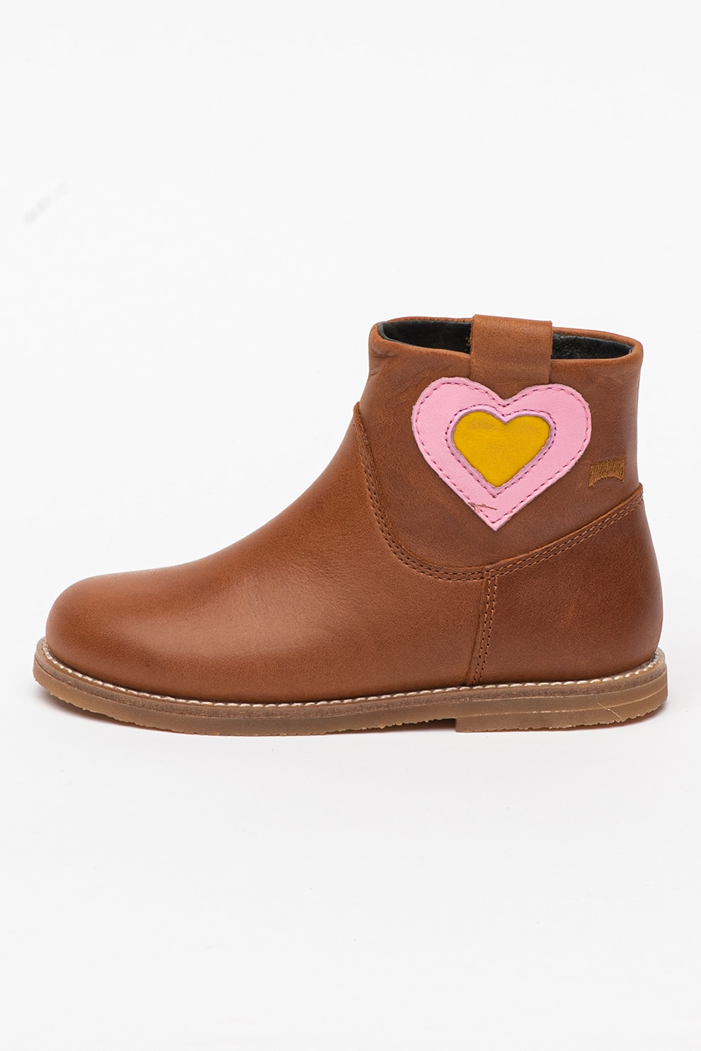 Camper, Ghete de piele cu detalii cu inimi Twins, maro scortisoara, galben, roz