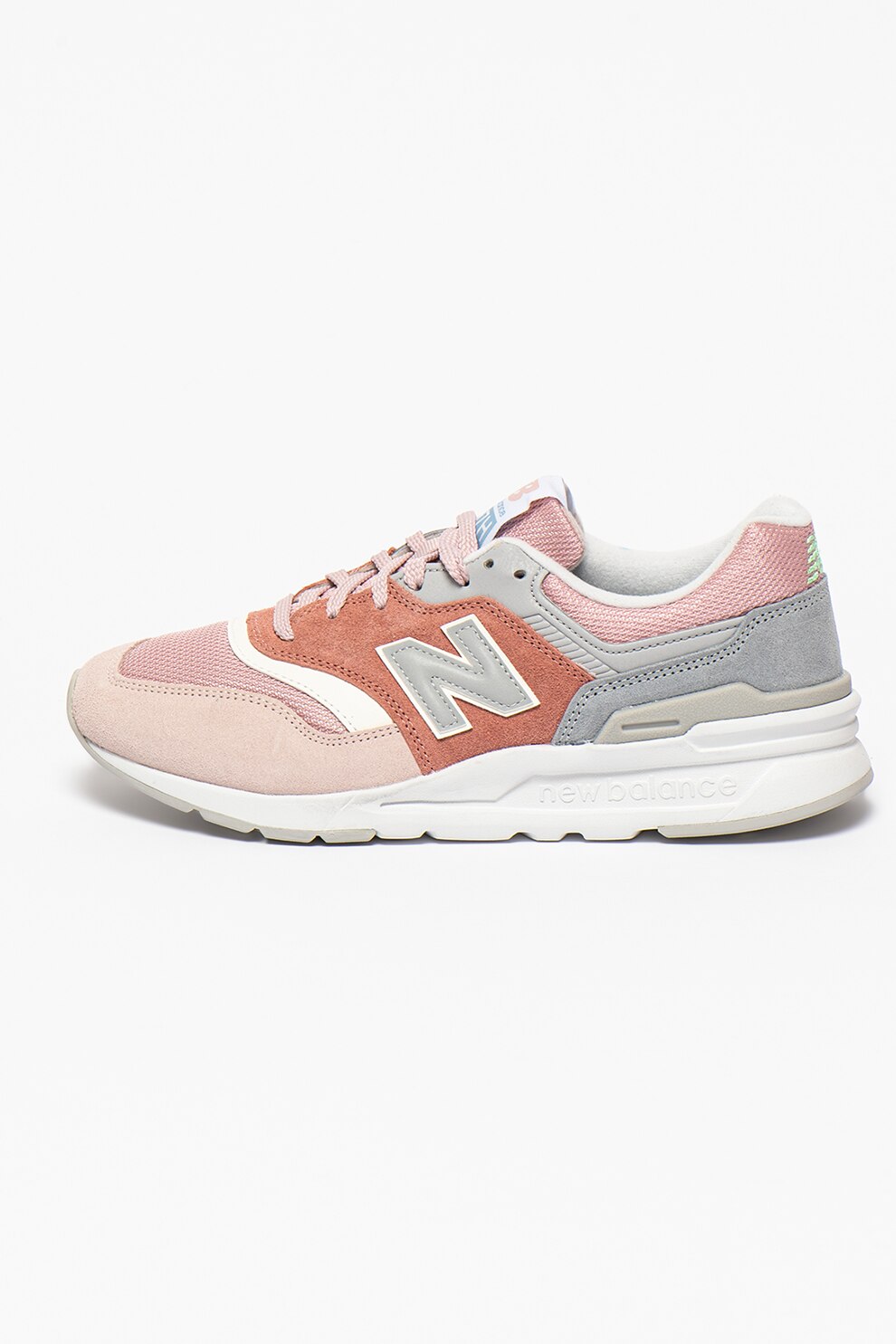 New Balance, Pantofi sport cu insertii de piele intoarsa si piele 997, roz prafuit, roz pastel, gri deschis