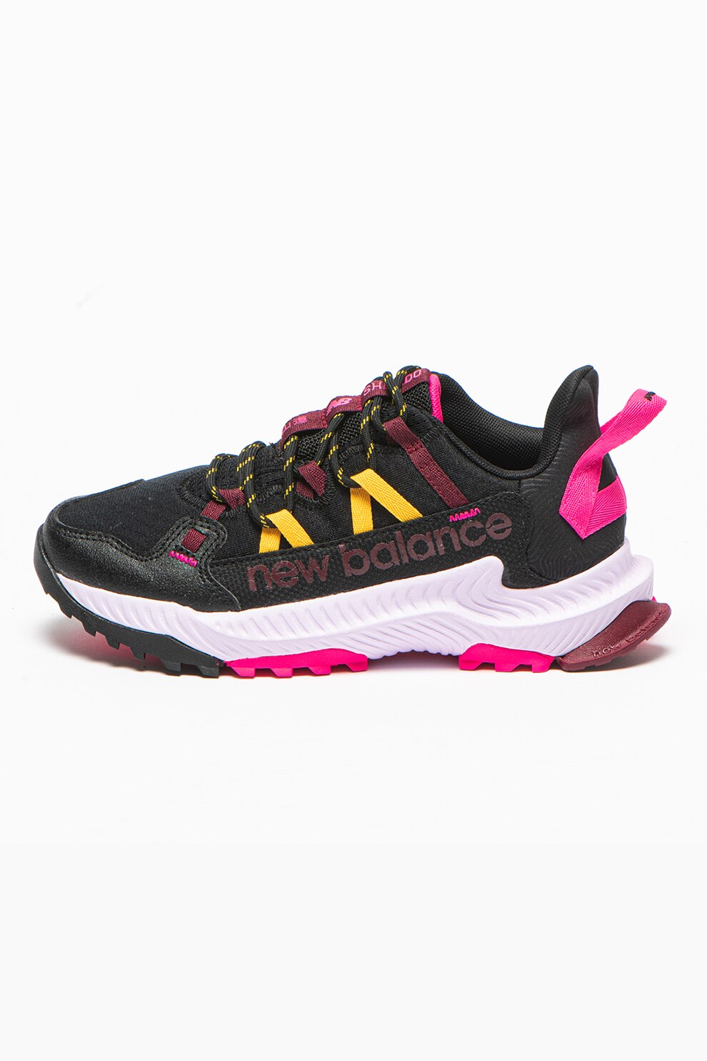 New Balance, Pantofi sport de piele ecologica cu material textil, Negru/Fucsia/galben