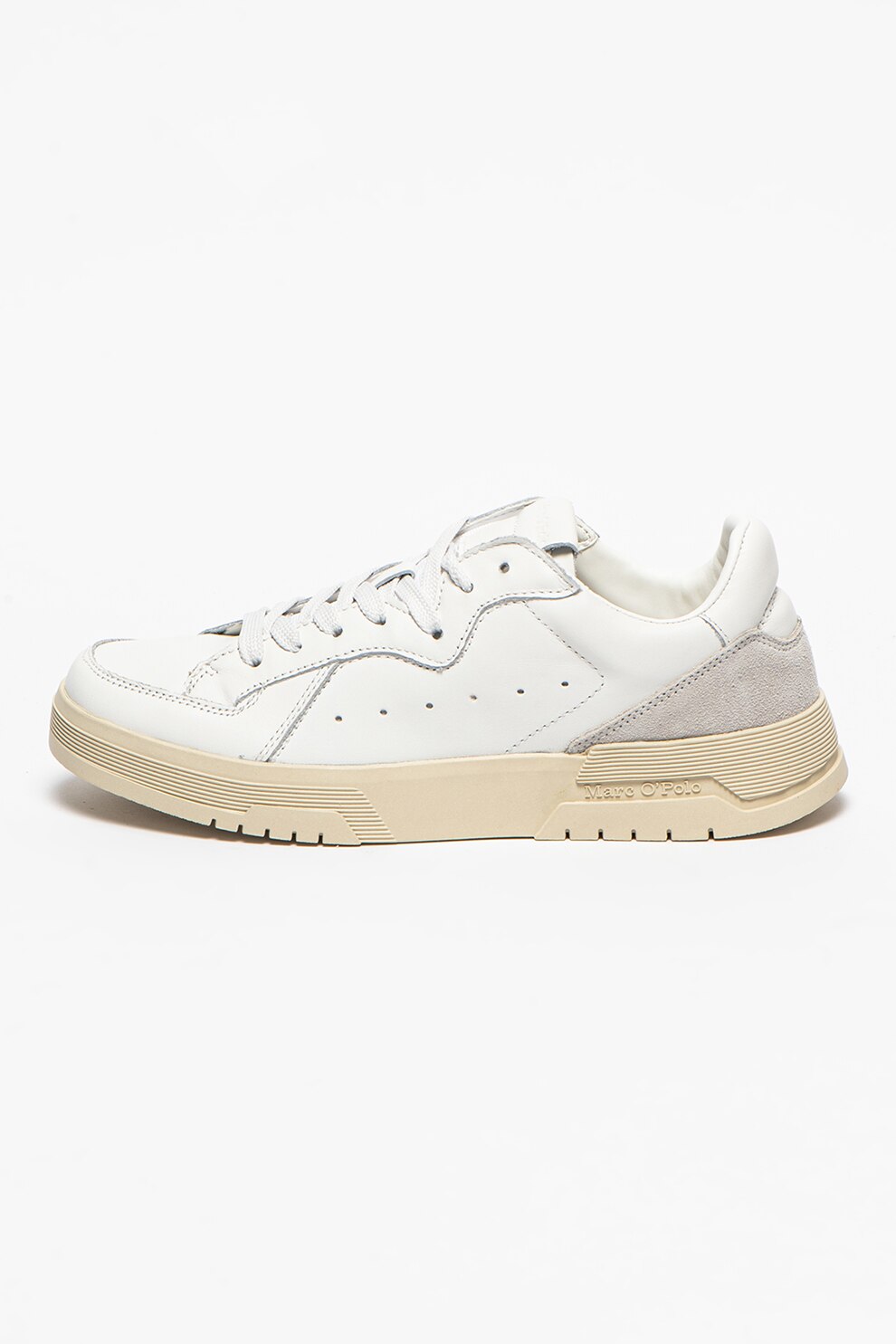 Marc O'Polo, Pantofi sport low cut de piele intoarsa si piele, Alb
