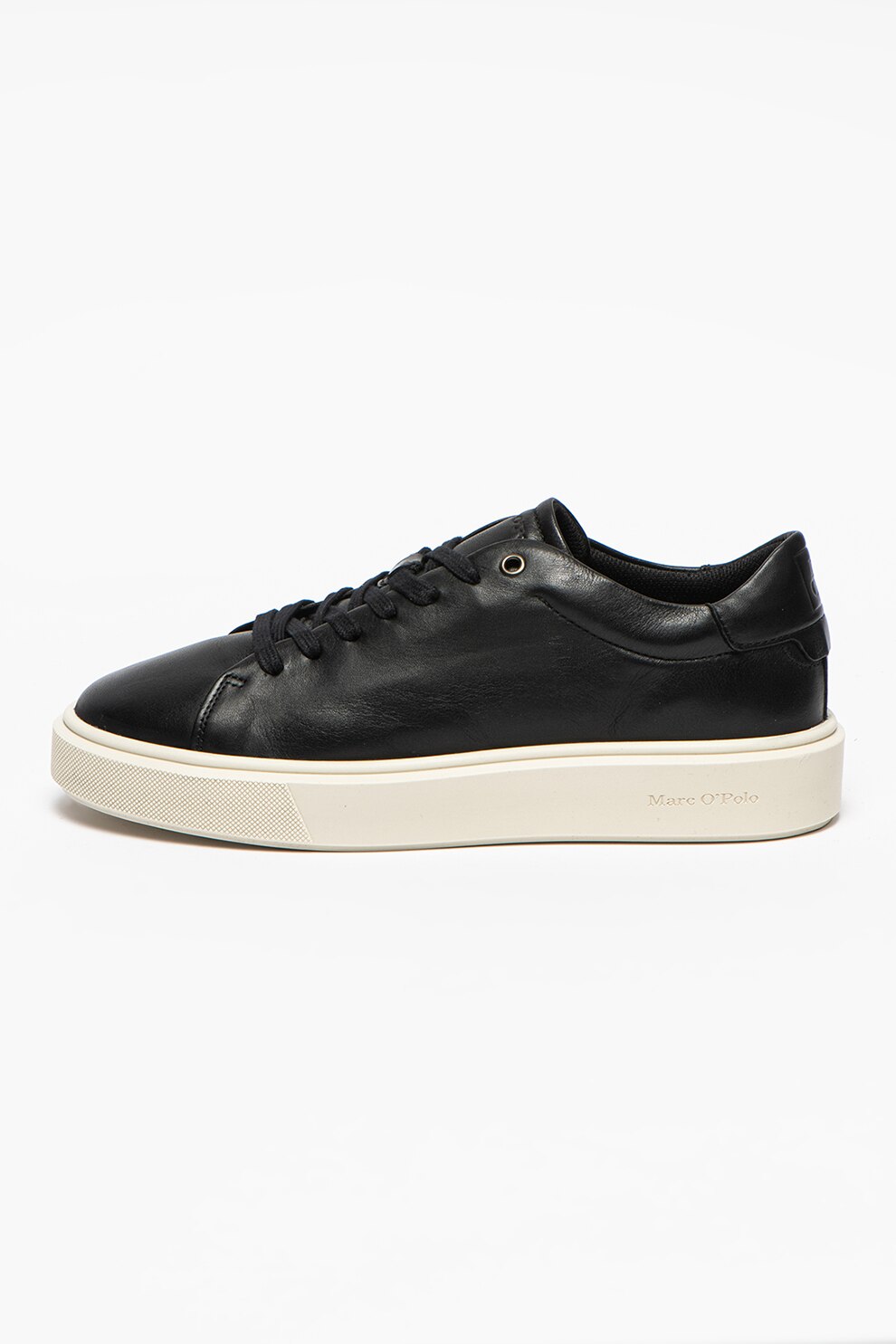 Marc O'Polo, Pantofi sport de piele cu varf rotund, Negru