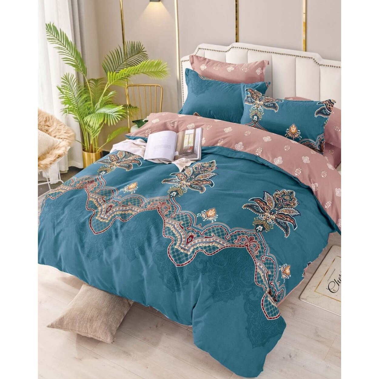 Set Lenjerie de Pat din Finet cu 2 Fete, 6 Piese, Pat 2 Persoane, Symbolic