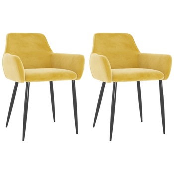 Set de 2 scaune tip fotoliu de bucatarie, vidaXL, Catifea-metal, 56 x 56 x 78 cm, Galben Set de 2 scaune tip fotoliu de bucatarie, vidaXL, Catifea-metal, 56 x 56 x 78 cm, Galben