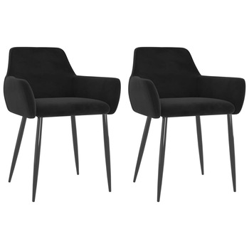 Set de 2 scaune tip fotoliu de bucatarie, vidaXL, Catifea-metal, 56 x 56 x 78 cm, Negru