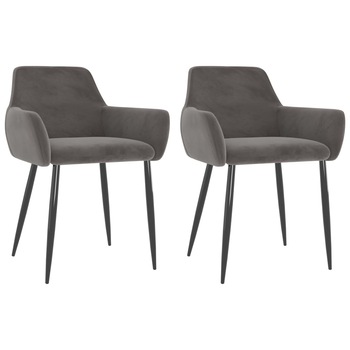 Set de 2 scaune tip fotoliu de bucatarie, vidaXL, Catifea-metal, 56 x 56 x 78 cm, Gri inchis
