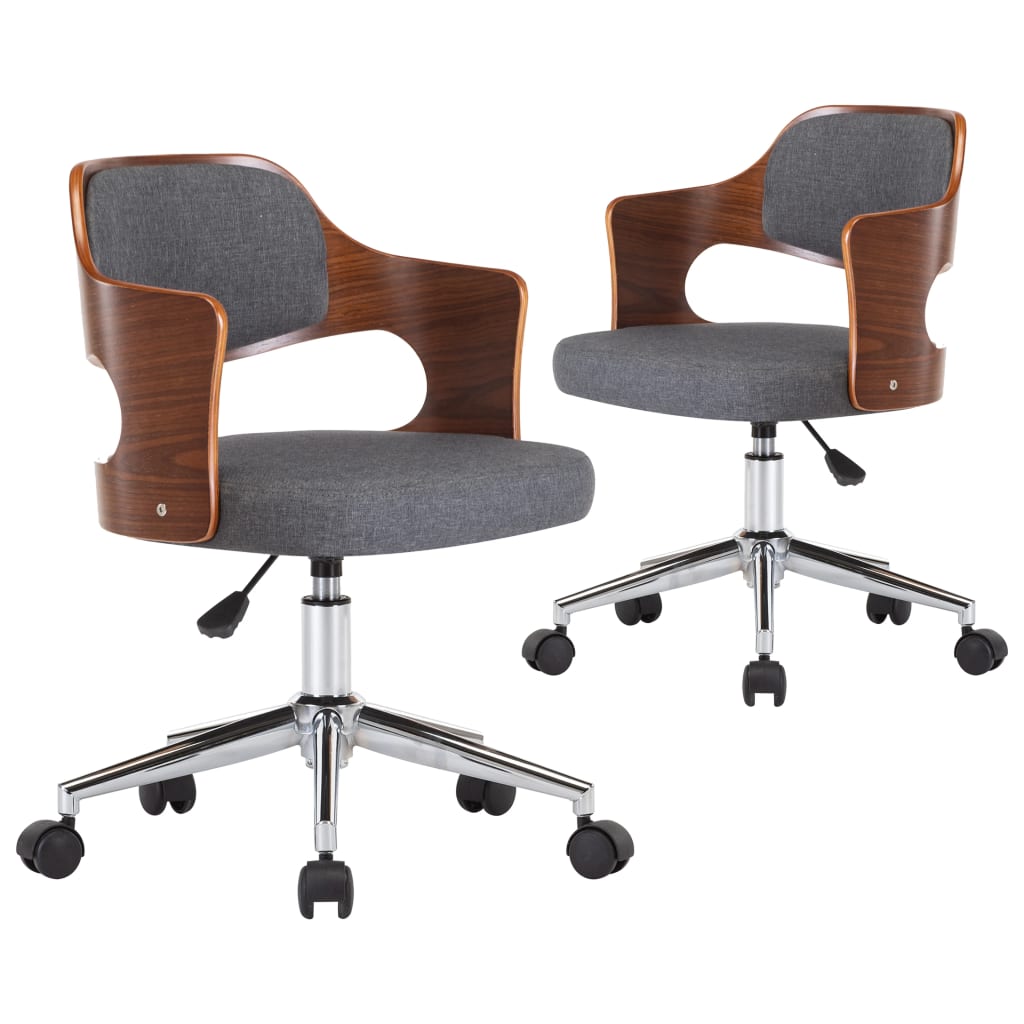 Set de 2 scaune rotative de bucatarie, inaltime reglabila, vidaXL, Textil-metal, 47,5 x 53 x (68-76) cm, Gri
