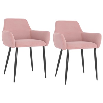Set de 2 scaune tip fotoliu de bucatarie, vidaXL, Catifea-metal, 56 x 56 x 78 cm, Roz