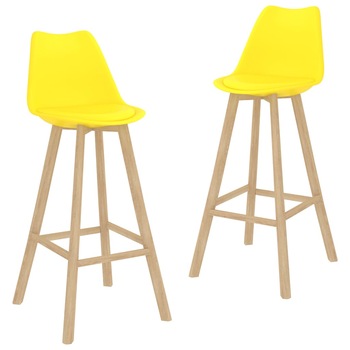 Set de 2 scaune de bar vidaXL, Piele ecologica-lemn masiv de fag, 48 x 53,5 x 105 cm, Galben