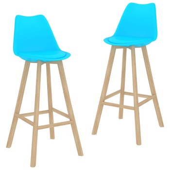 Set de 2 scaune de bar vidaXL, Piele ecologica-lemn masiv de fag, 48 x 53,5 x 105 cm, Albastru