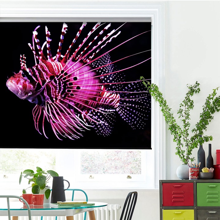 Roleta Art Shade tip Jaluzea cu Rulou si sistem inclus, Art Star, Peste roz, Animale, Decoratiuni, Latime 110 cm x Inaltime 130 cm