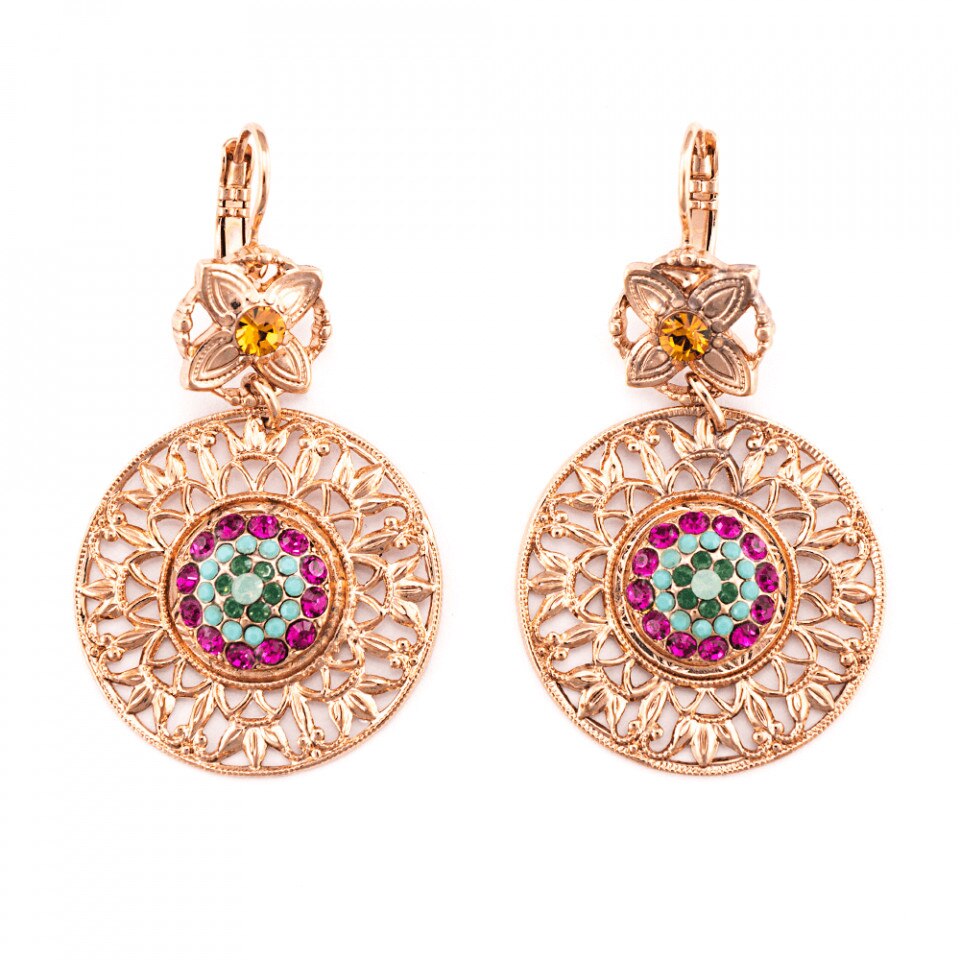 Cercei placati cu Aur roz de 24K, Cristale Swarovski, Happy Days by Roxannes - Mariana Jewellery, Multicolor 1036/1-1007RG6