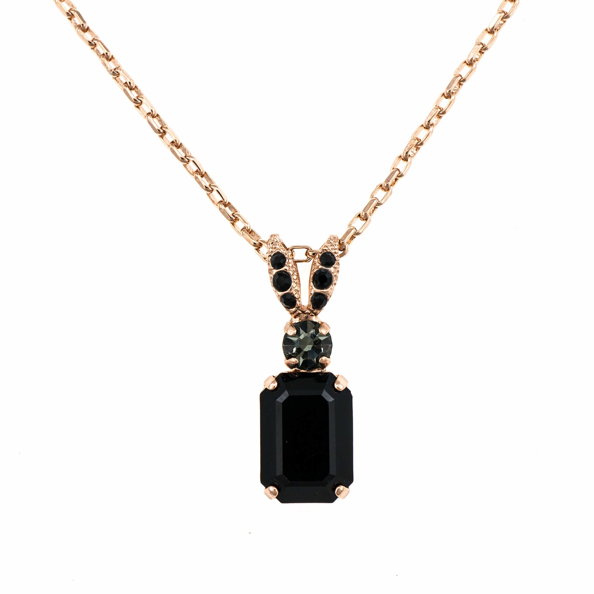Pandantiv cu lant placat cu Aur roz de 24K, Cristale, Check Mate by Roxannes - Mariana Jewellery, Negru/Gri 5233/1-280215RG