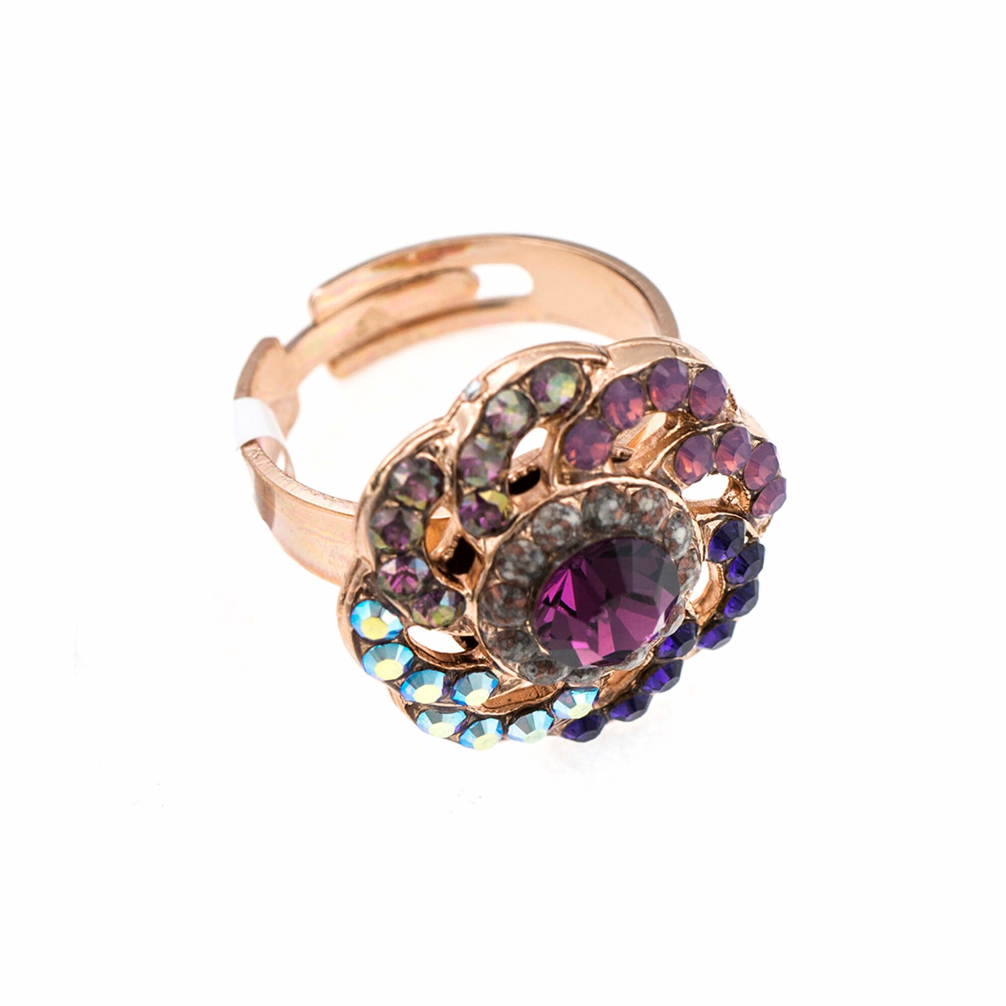 Inel placat cu Aur roz de 24K, Cristale si Pietre semipretioase, Desire by Roxannes - Mariana Jewellery, Mov/Olive 7526/1-2044RG