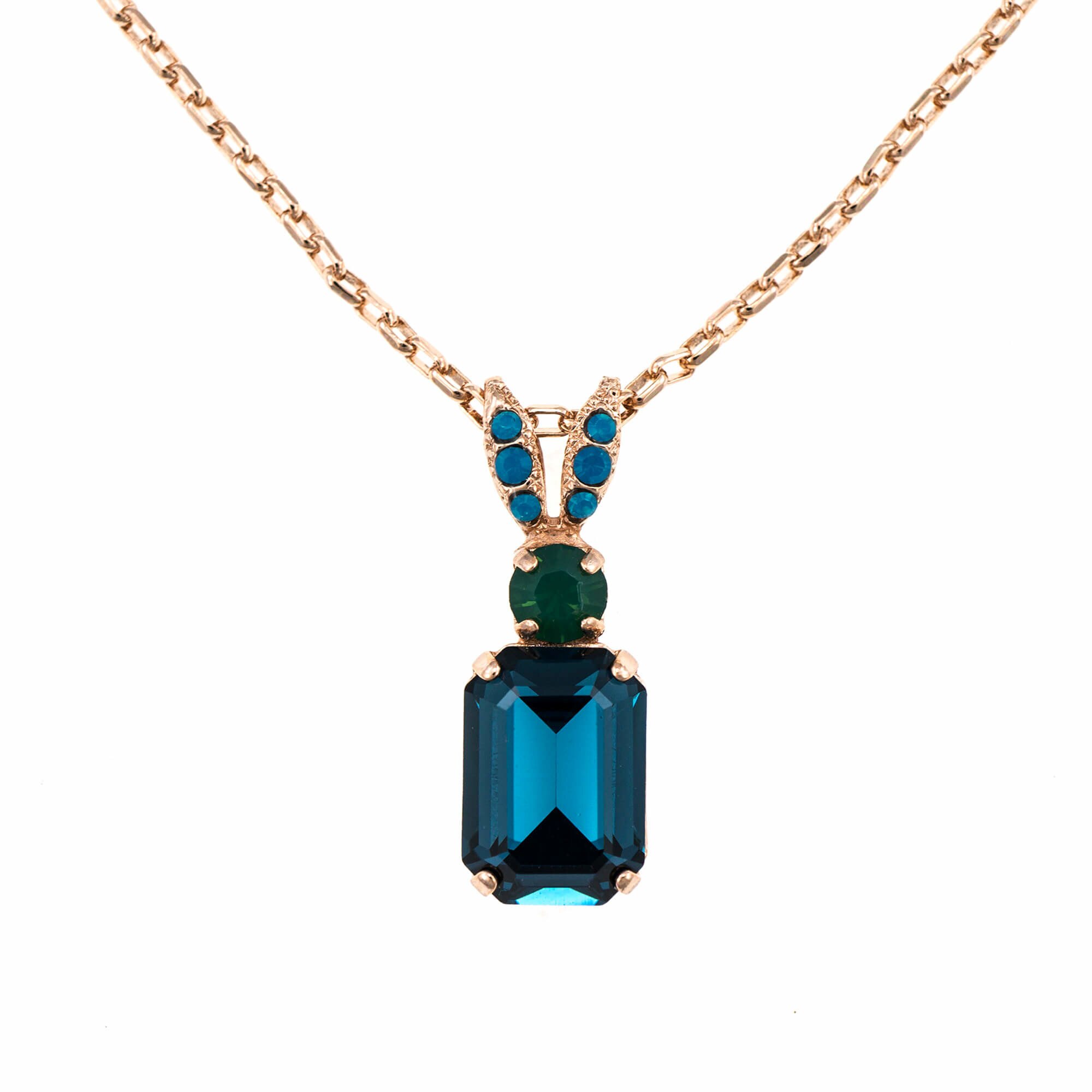 Pandantiv cu lant placat cu Aur roz de 24K, Cristale, Mediterranean Blue by Roxannes - Mariana Jewellery, Verde/Albastru 5233/1-1316RG