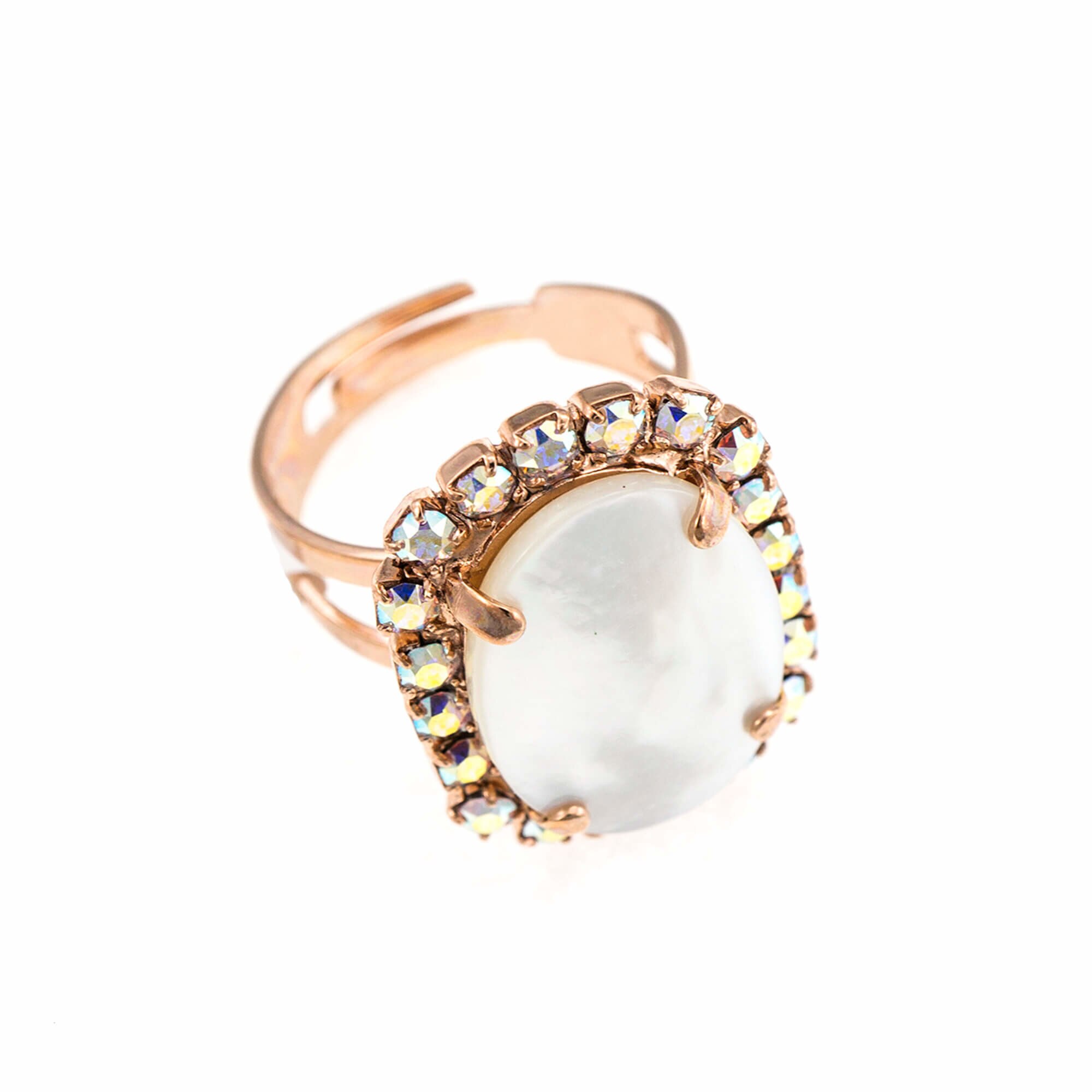 Inel placat cu Aur roz de 24K, Cristale si Pietre semipretioase, Seashell by Roxannes - Mariana Jewellery, Alb 7090/1-M1201RG