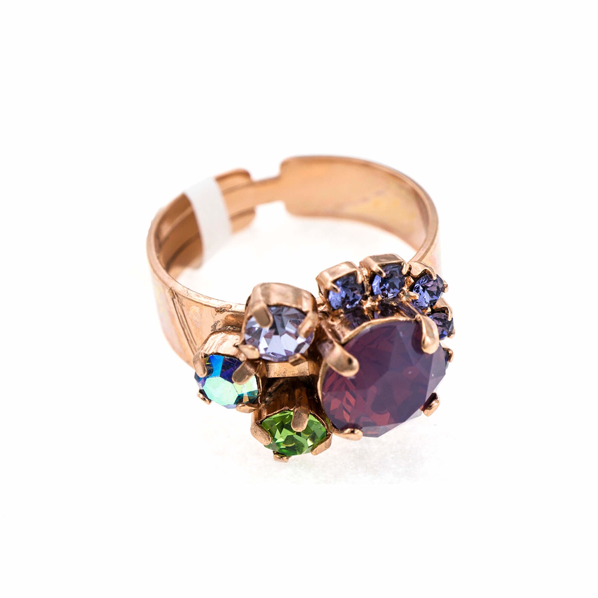 Inel placat cu Aur roz de 24K, Cristale, Iris by Roxannes - Mariana Jewellery, Verde/Lila√ï√Ö 7074/1-1327RG