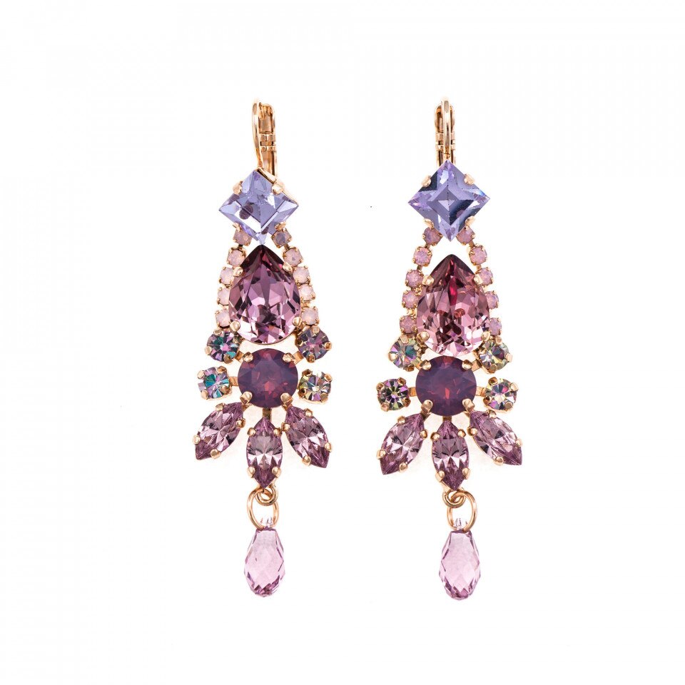 Cercei placati cu Aur roz de 24K, Cristale Swarovski, Elizabeth by Roxannes - Mariana Jewellery, Roz/Mov 1531-1022RG6