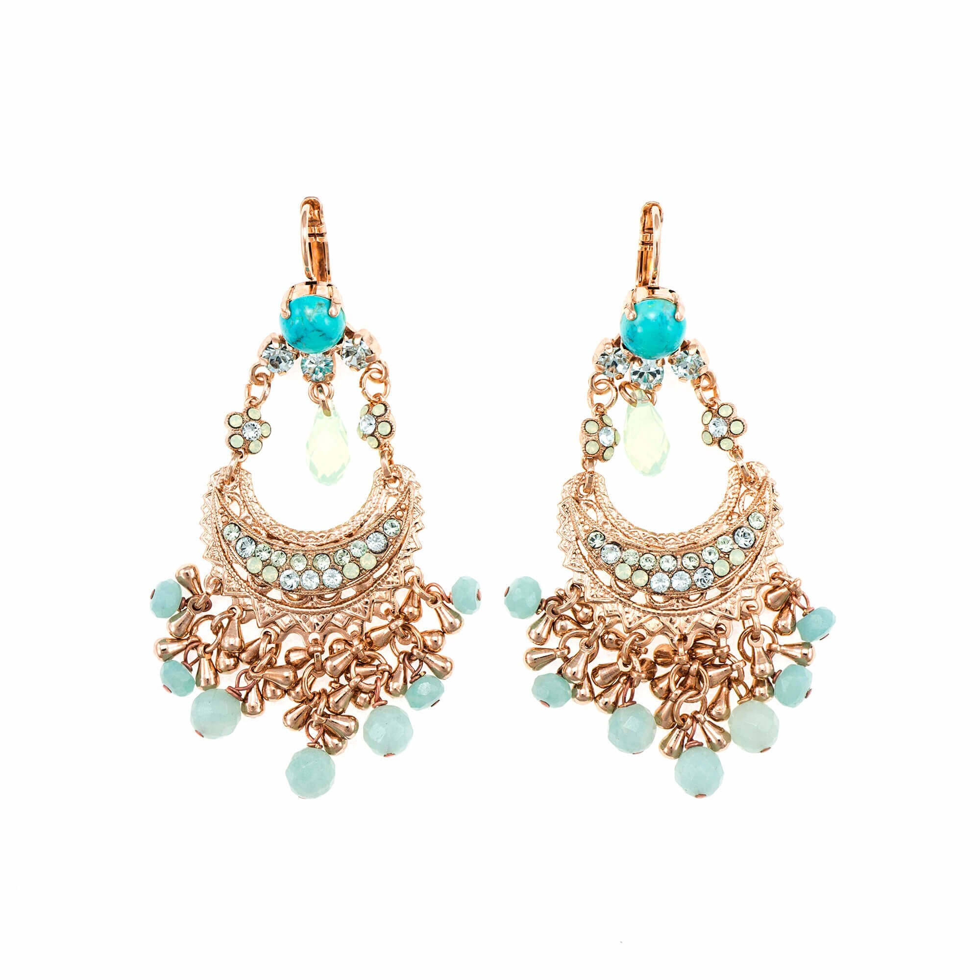 Cercei placati cu Aur roz de 24K, Cristale si Pietre semipretioase, Mojito by Roxannes - Mariana Jewellery, Turquoise 1043-M1065RG6