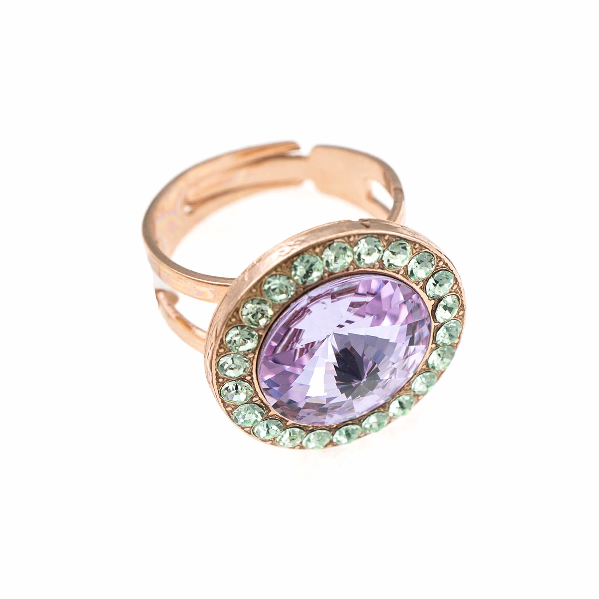 Inel placat cu Aur roz de 24K, Cristale, Iris by Roxannes - Mariana Jewellery, Verde/Lila√ï√Ö 7418/1-1327RG