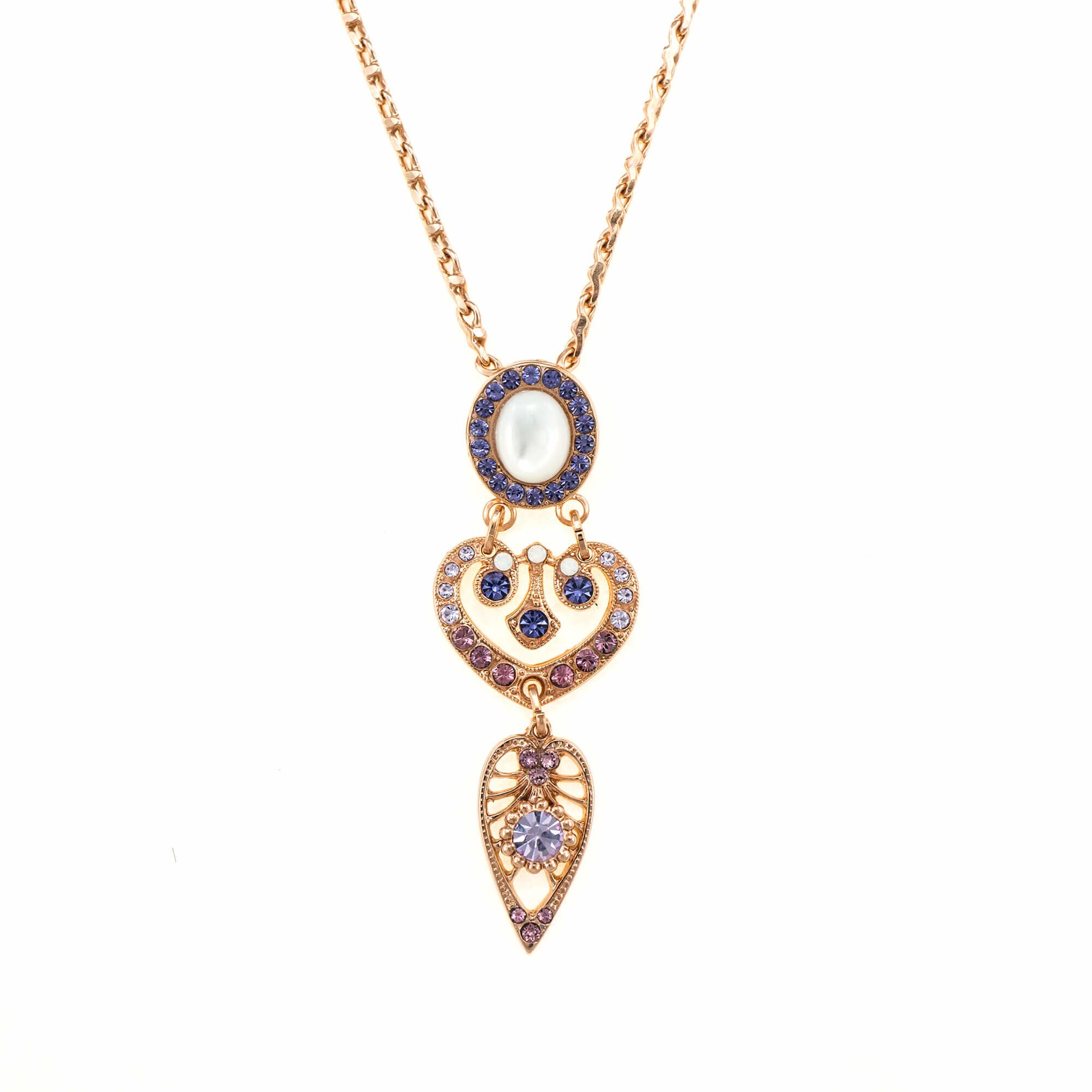 Pandantiv cu lant placat cu Aur roz de 24K, Cristale, Purple Rain by Roxannes - Mariana Jewellery, Mov/Alb Opal 5423/3-M1062RG