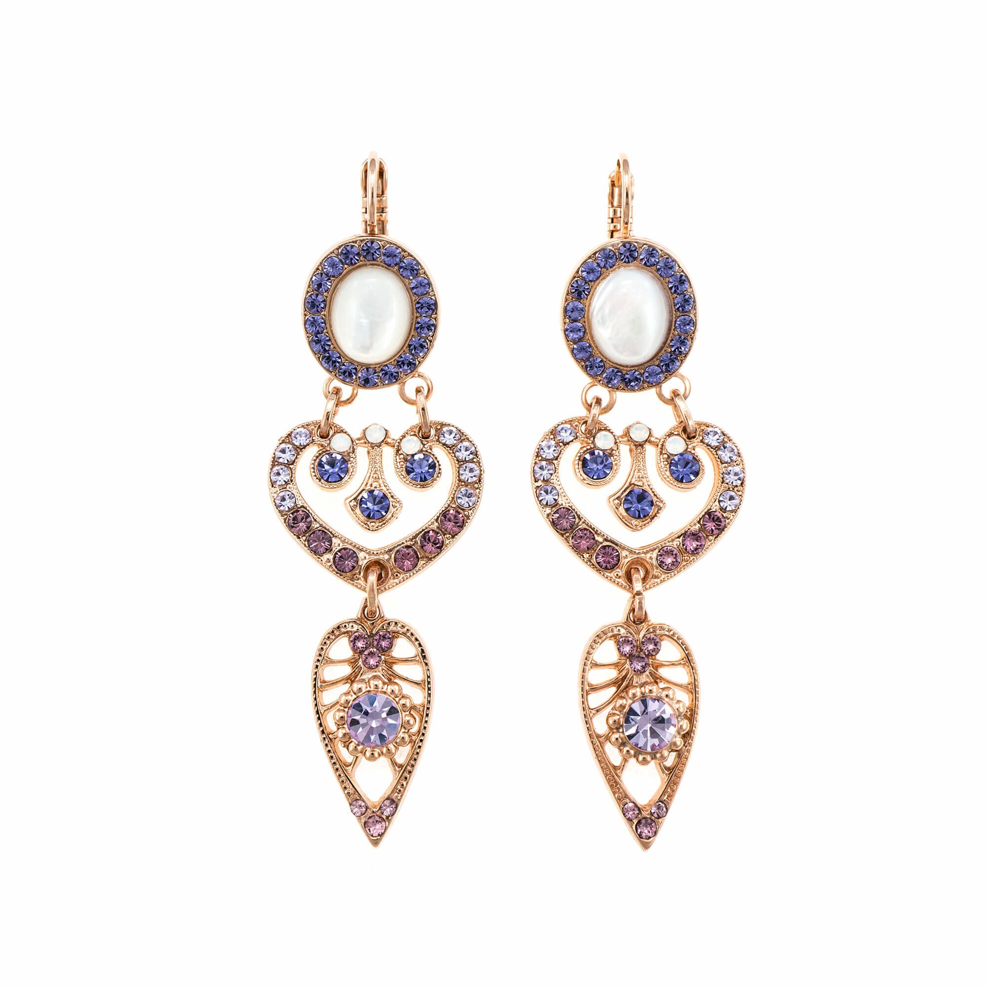 Cercei placati cu Aur roz de 24K, Cristale si Pietre semipretioase, Purple Rain by Roxannes - Mariana Jewellery, Mov/Alb Opal 1423/1-M1062RG6