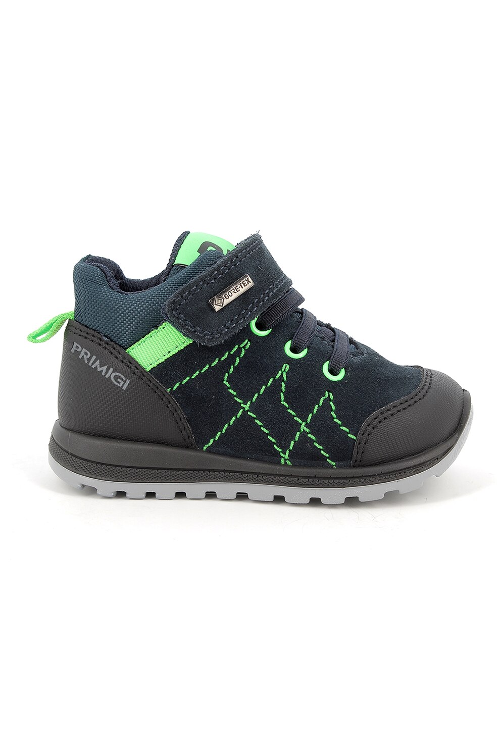 Primigi, Pantofi sport cu garnituri de piele intoarsa si model brodat, Bleumarin/Negru/Verde