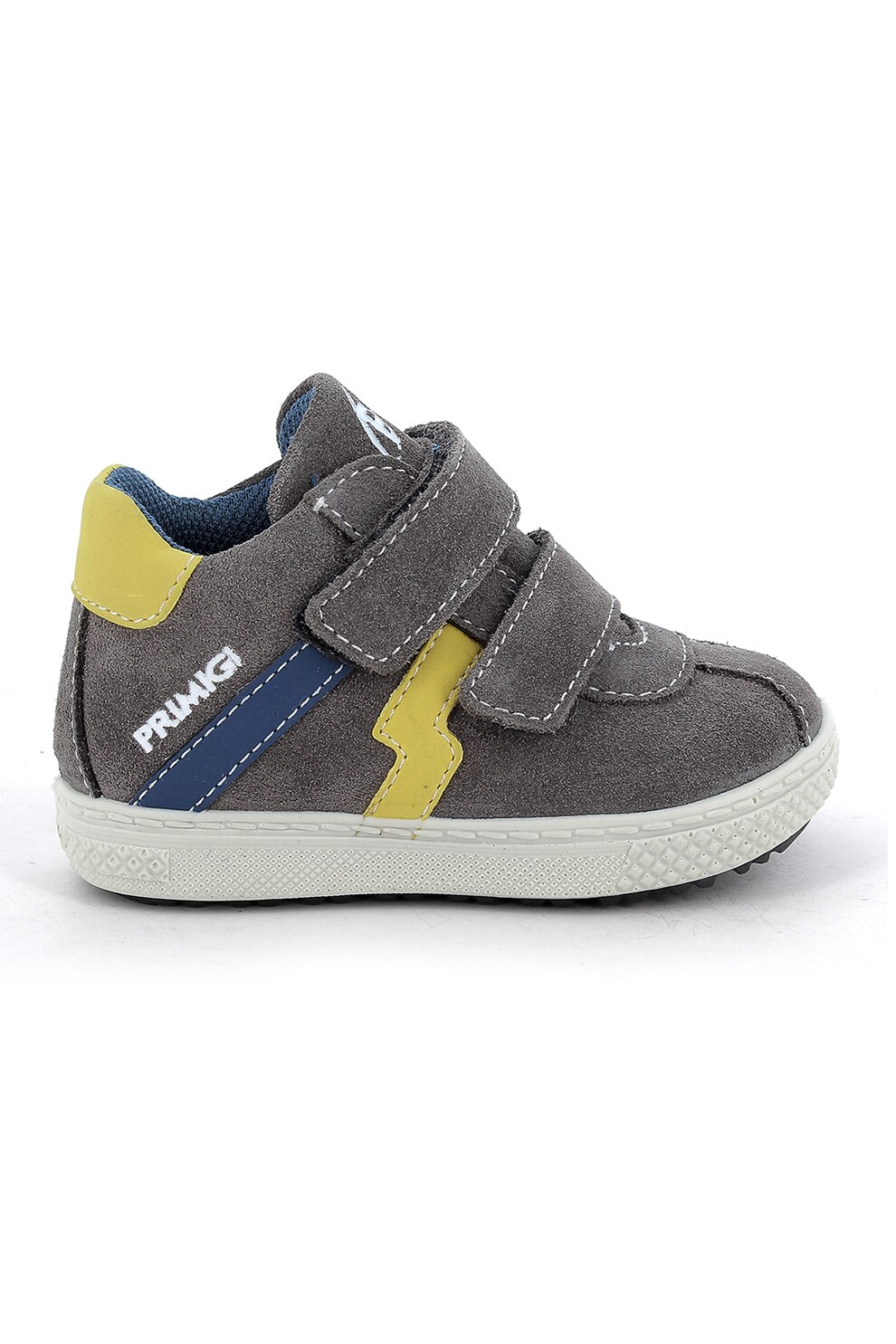 Primigi, Pantofi sport de piele intoarsa cu velcro, Gri inchis/Galben