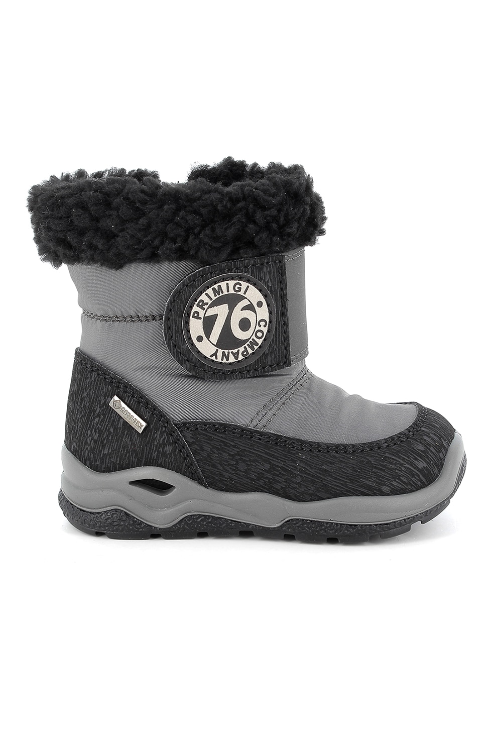 Primigi, Ghete cu garnitura de blana shearling sintetica, Gri/negru, 28 EU