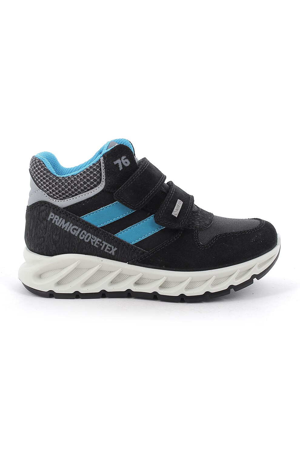 Primigi, Pantofi sport de piele intoarsa cu garnituri de plasa si velcro, Negru/Albastru