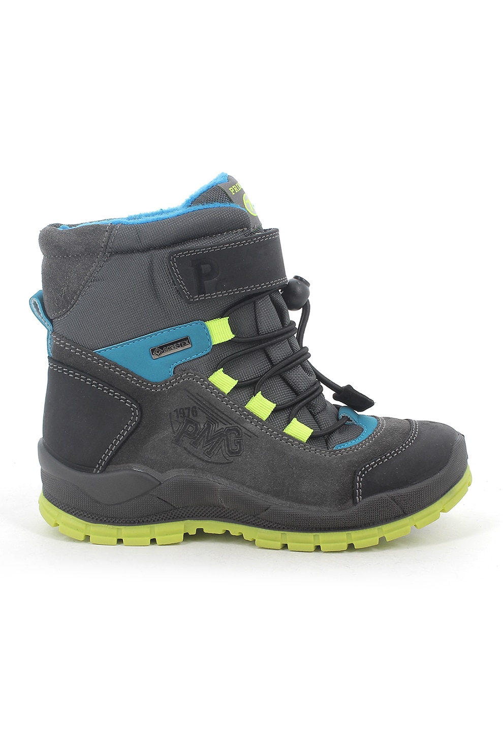 Primigi, Ghete impermeabile de piele si material textil, Gri inchis/ Negru