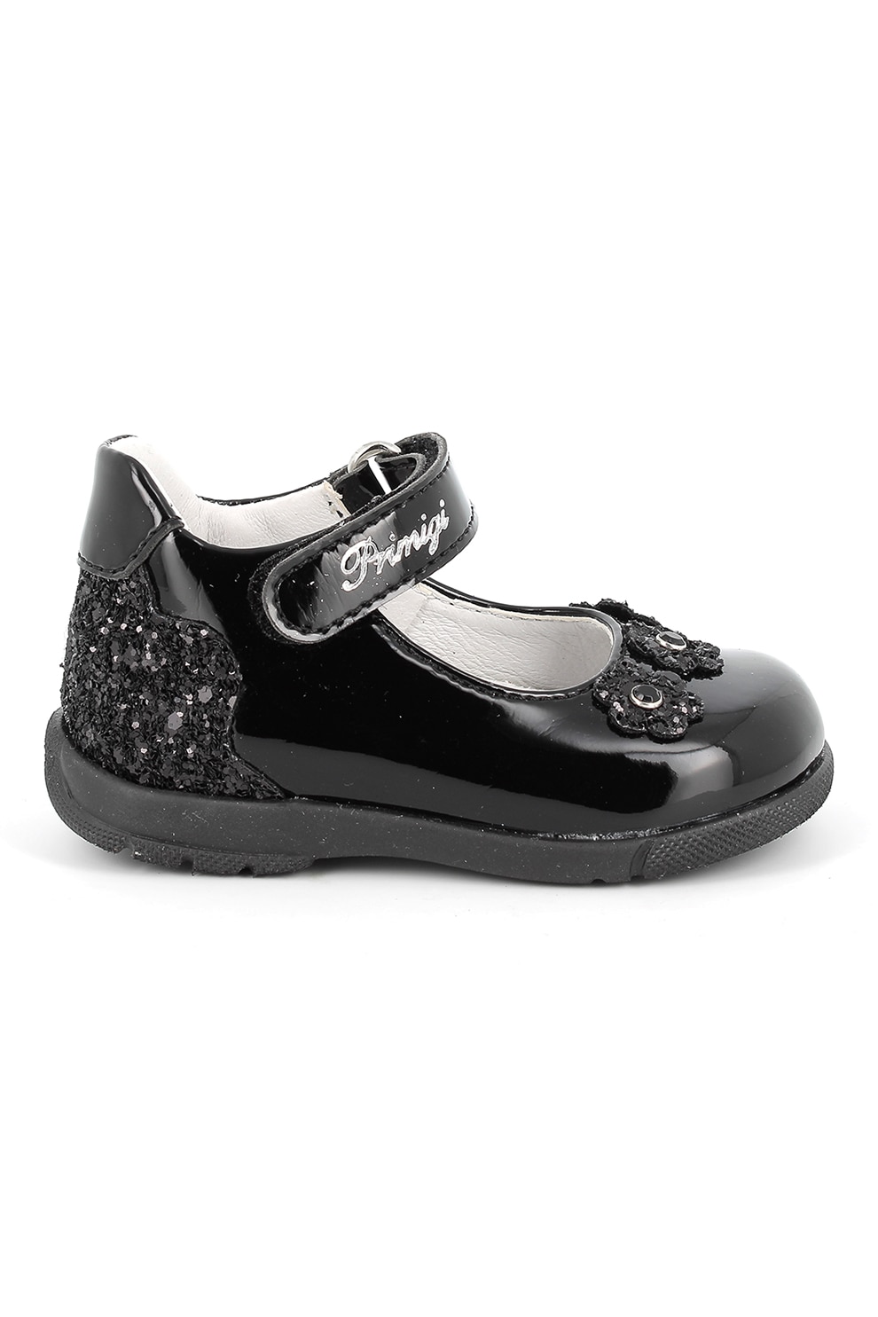Primigi, Pantofi Mary-Jane de piele lacuita si aplicatii florale, Negru