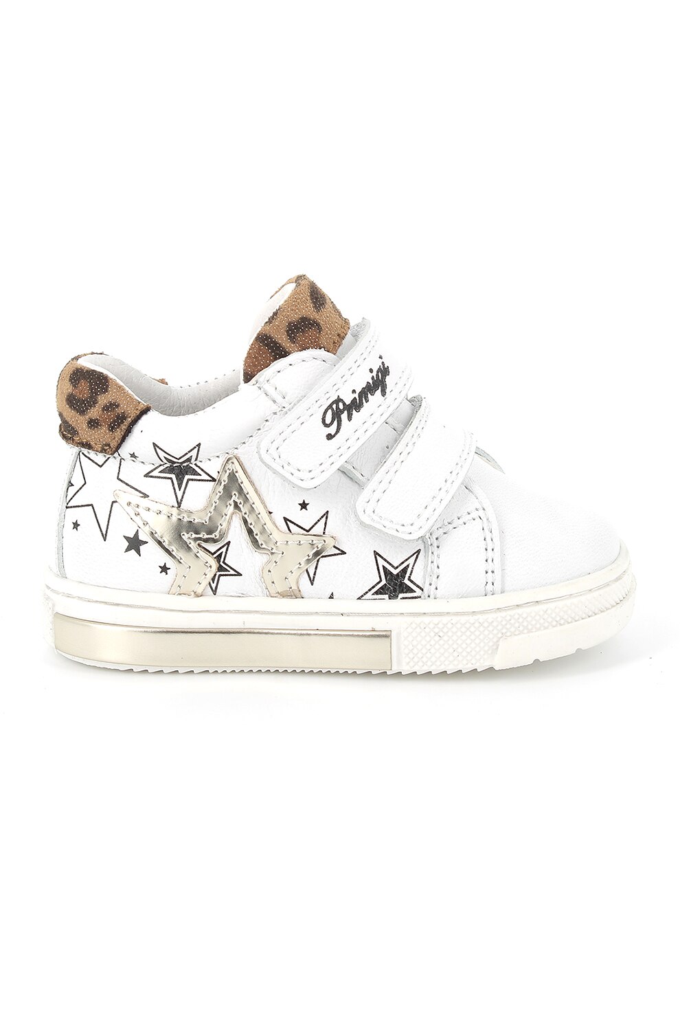 Primigi, Pantofi sport de piele cu velcro si aplicatie in forma de stea, Alb