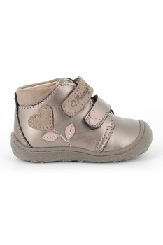 Primigi, Pantofi de piele si piele intoarsa cu velcro, Argintiu inchis, 21 EU Primigi, Pantofi de piele si piele intoarsa cu velcro, Argintiu inchis, 21 EU