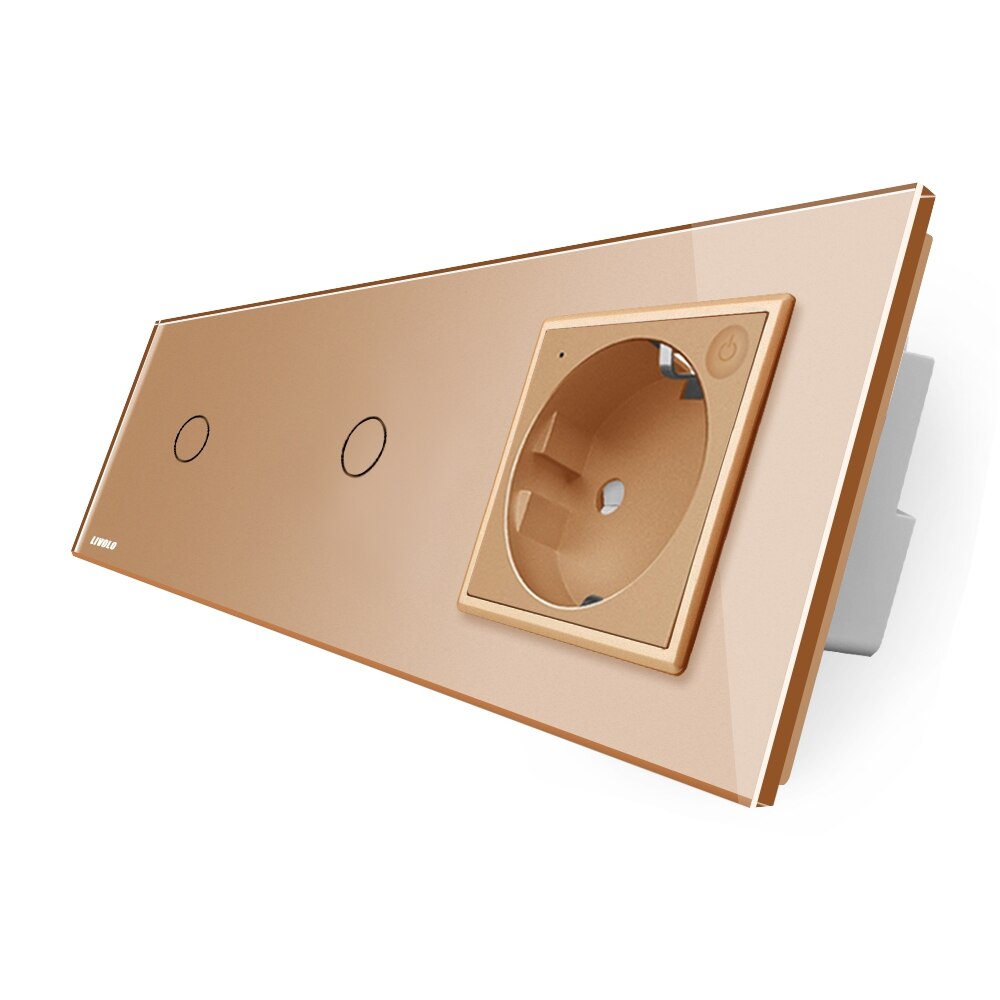 Intrerupator LIVOLO simplu / simplu ZigBee cu touch si priza din sticla ZigBee, Auriu, Control de pe telefon
