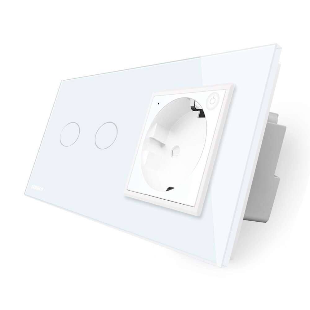 Intrerupator dublu ZigBee / priza simpla ZigBee Livolo, Alb, rama din sticla, Control de pe telefon
