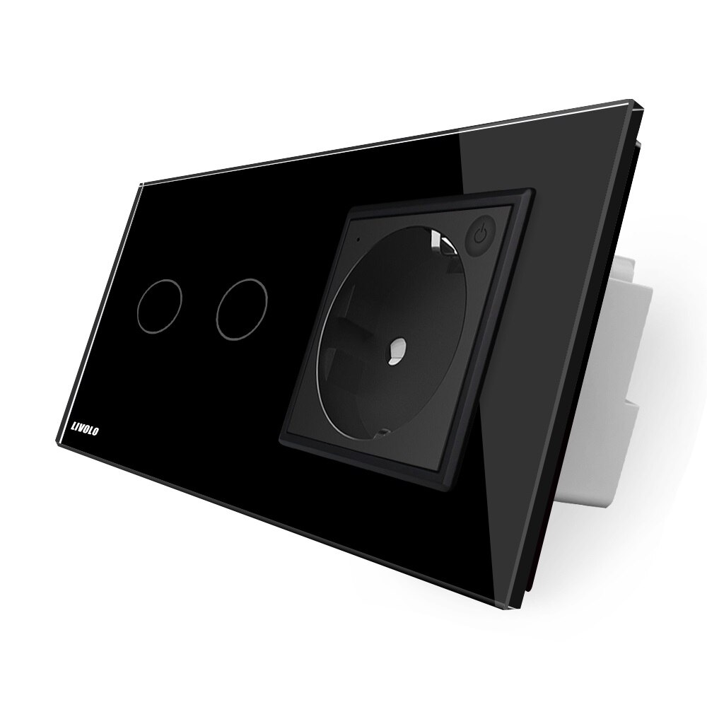 Intrerupator dublu ZigBee / priza simpla ZigBee Livolo, Negru, rama din sticla, Control de pe telefon