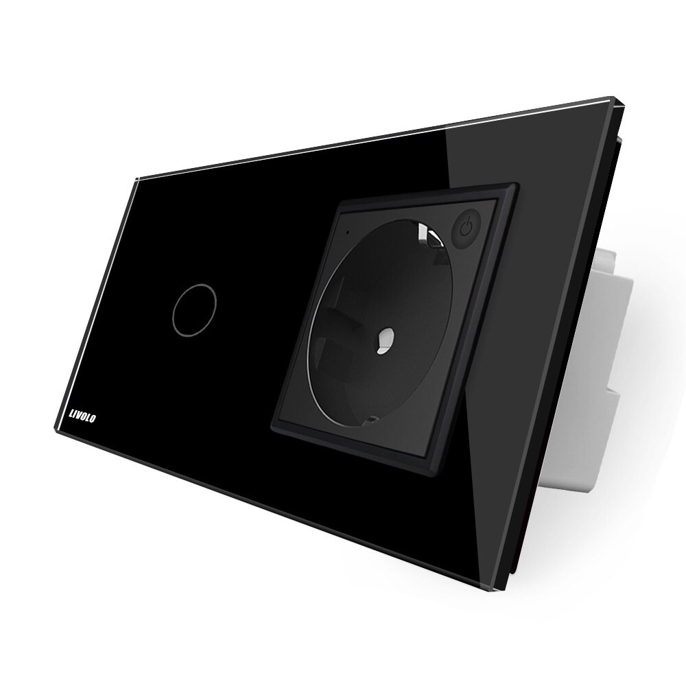 Intrerupator simplu ZigBee / priza simpla ZigBee, Livolo cu rama din sticla, Negru, Control de pe telefon