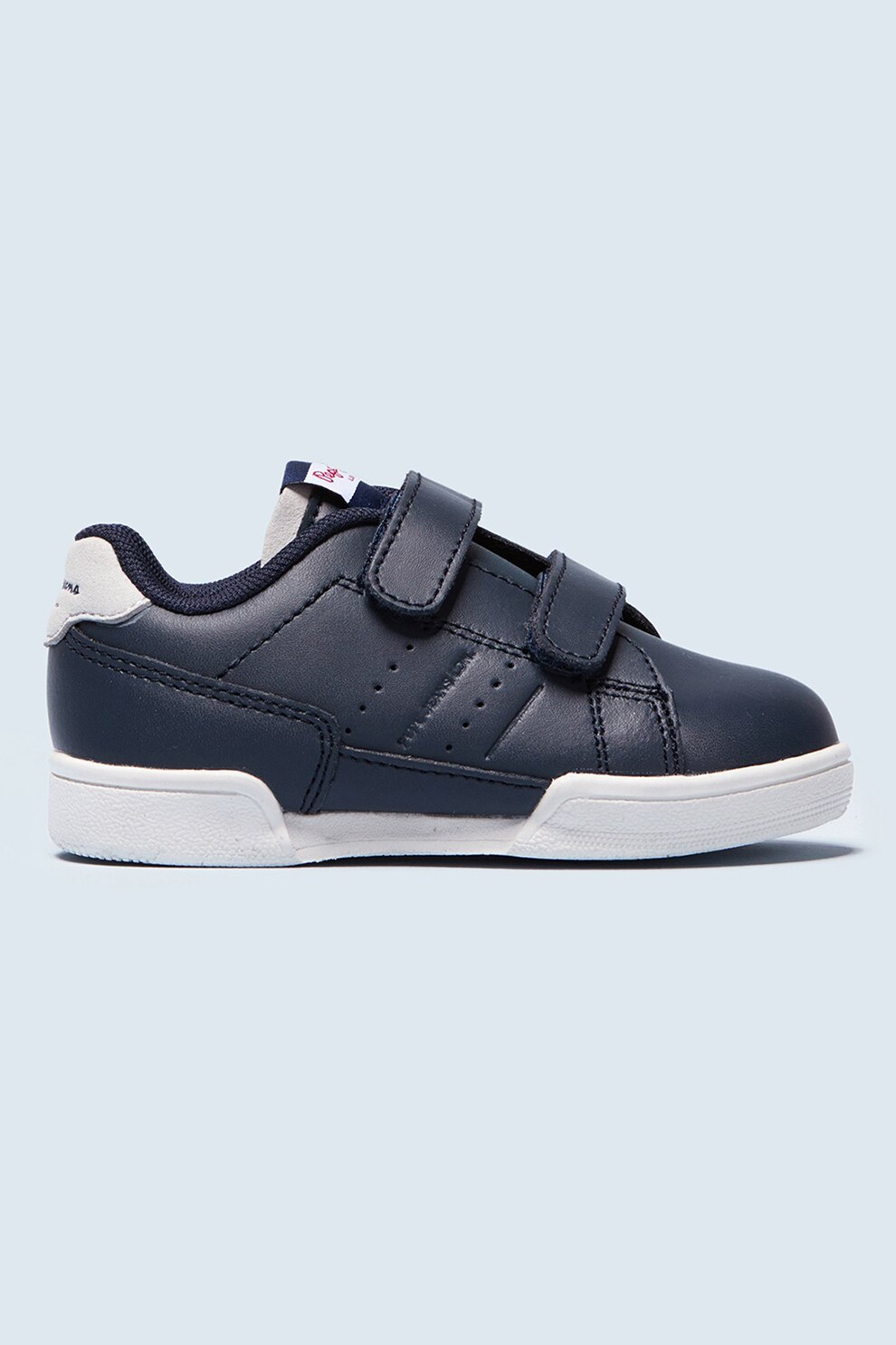 Pepe Jeans London, Pantofi sport din piele cu inchidere velcro, Bleumarin/Alb