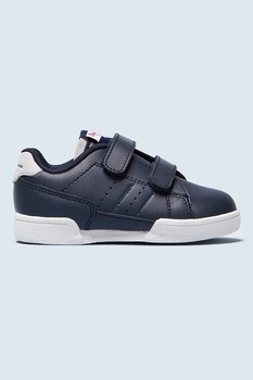 Pepe Jeans London, Pantofi sport din piele cu inchidere velcro, Bleumarin/Alb Pepe Jeans London, Pantofi sport din piele cu inchidere velcro, Bleumarin/Alb