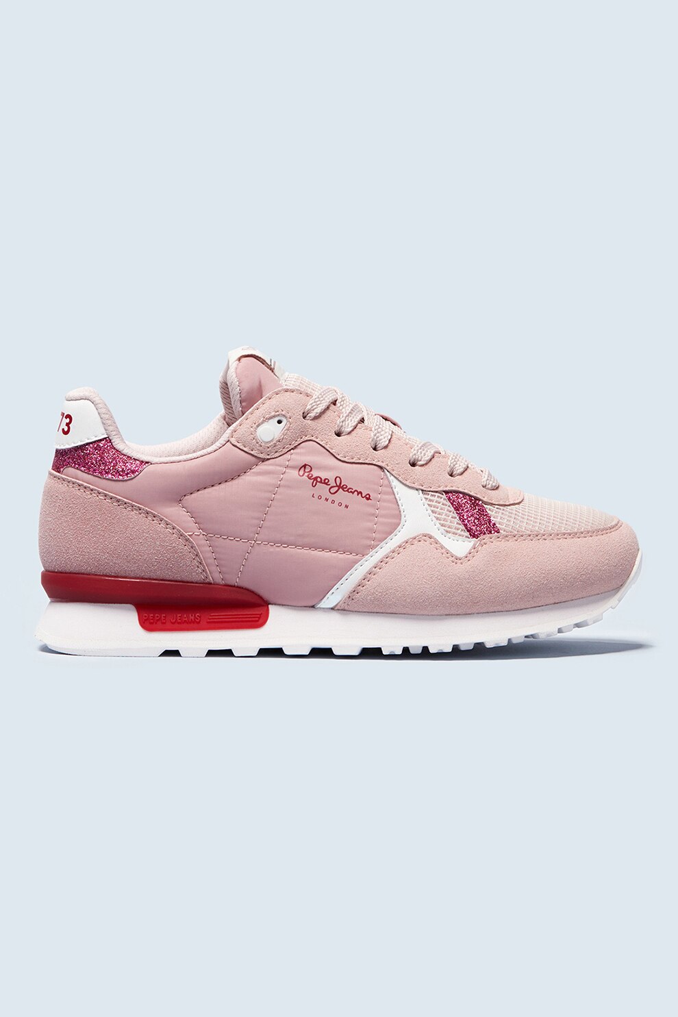 Pepe Jeans London, Pantofi sport cu detalii stralucitoare, Roz/Alb